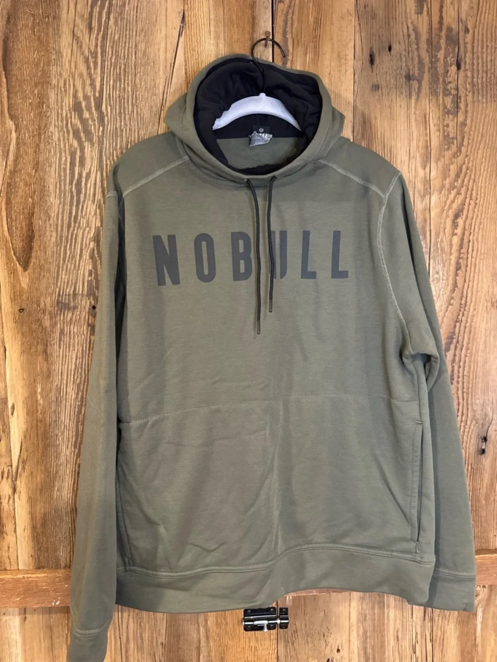 NOBULL Olive Green Men's Hooded Pullover with Black Logo - Picture 1 of 5
